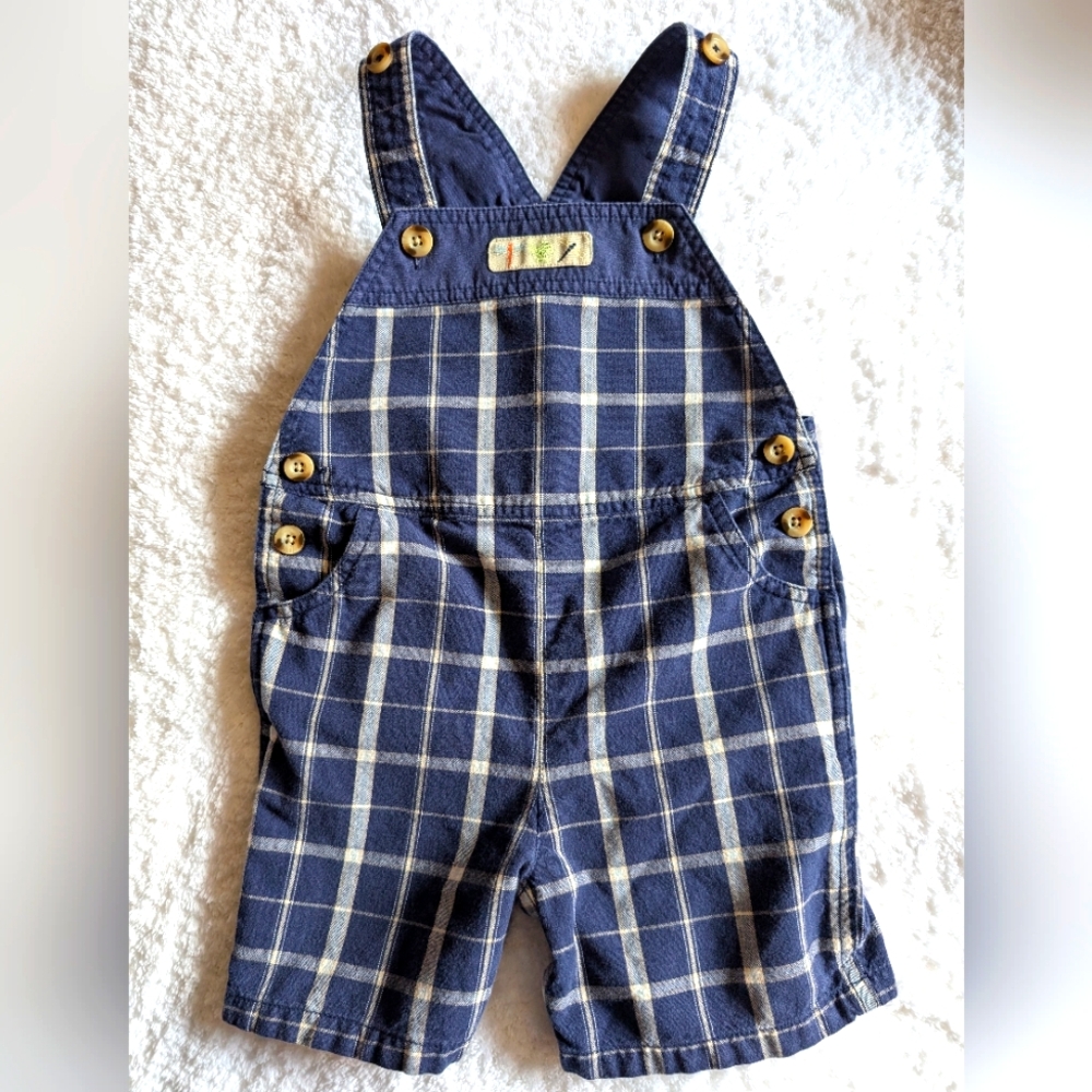 🐸 Vintage Gymboree Navy Green Plaid Kids Shortalls Toddler Boys 18-24 Month 2T